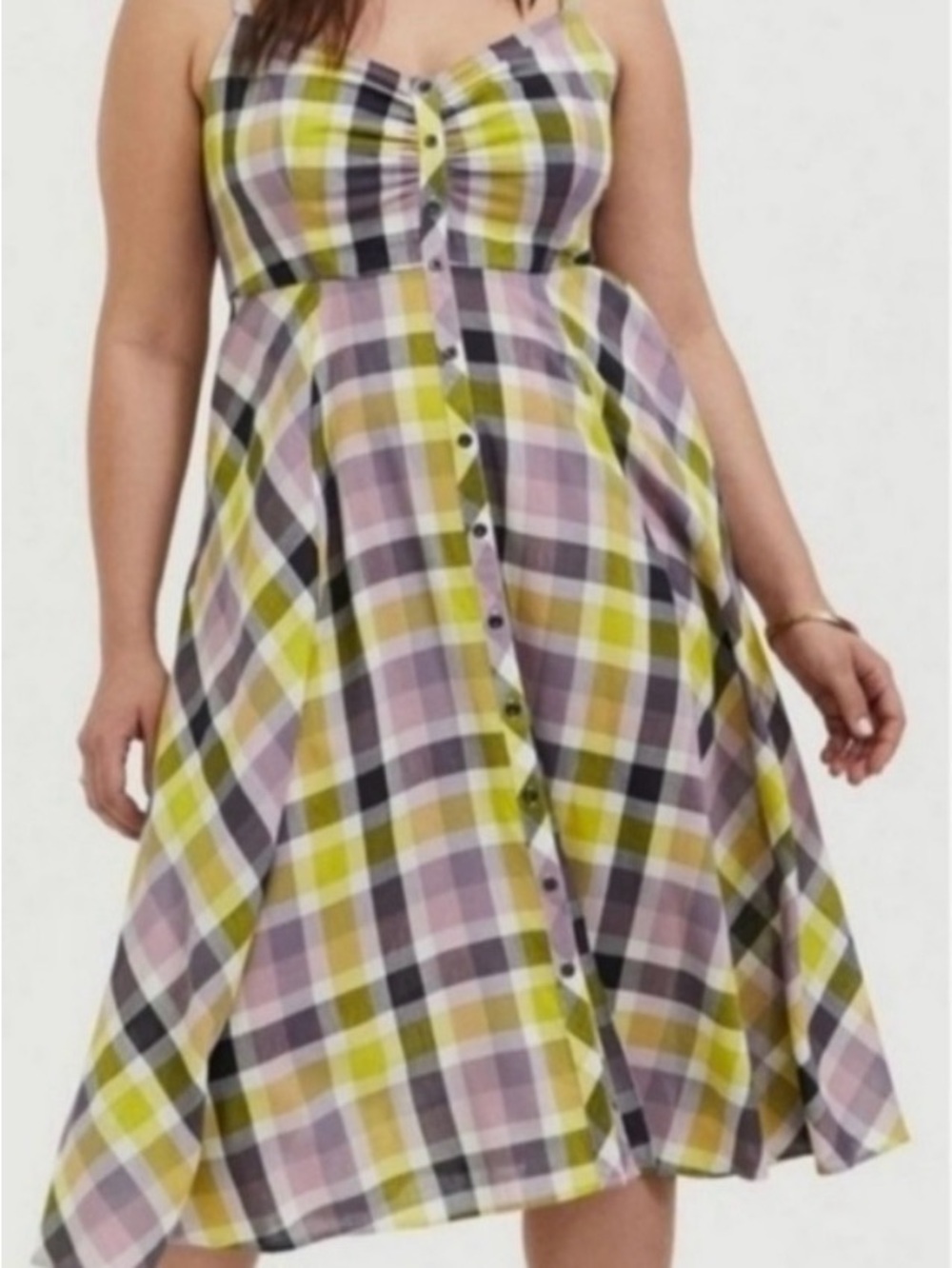EUC Torrid Multi Purple Black Plaid Challis Button Front Midi Dress Size 4 26 4X